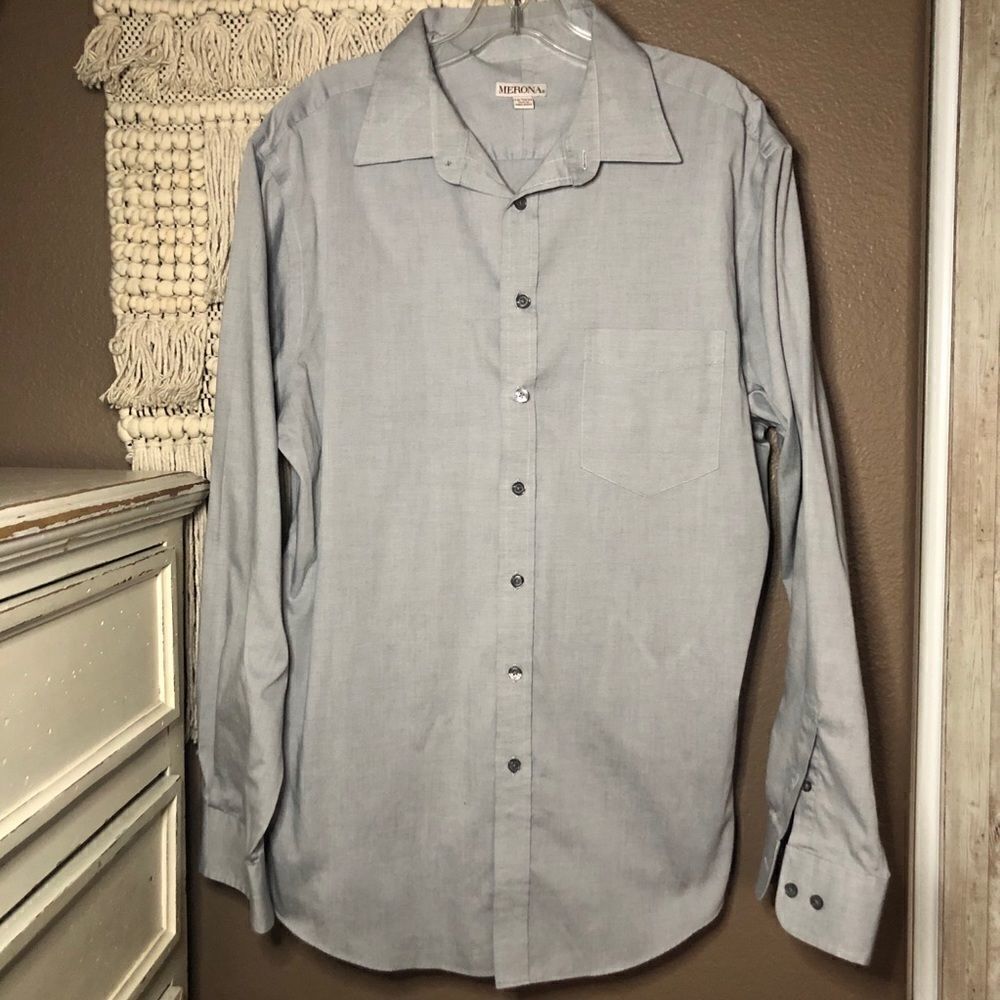 Merona Gray Button Down Dress Shirt Size Large